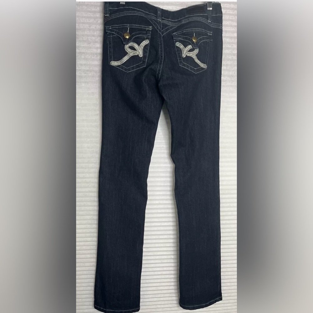 ROCAWEAR Jeans Womens 7 Simone Straight Leg Denim Blue Dark Wash Mid Rise Y2K